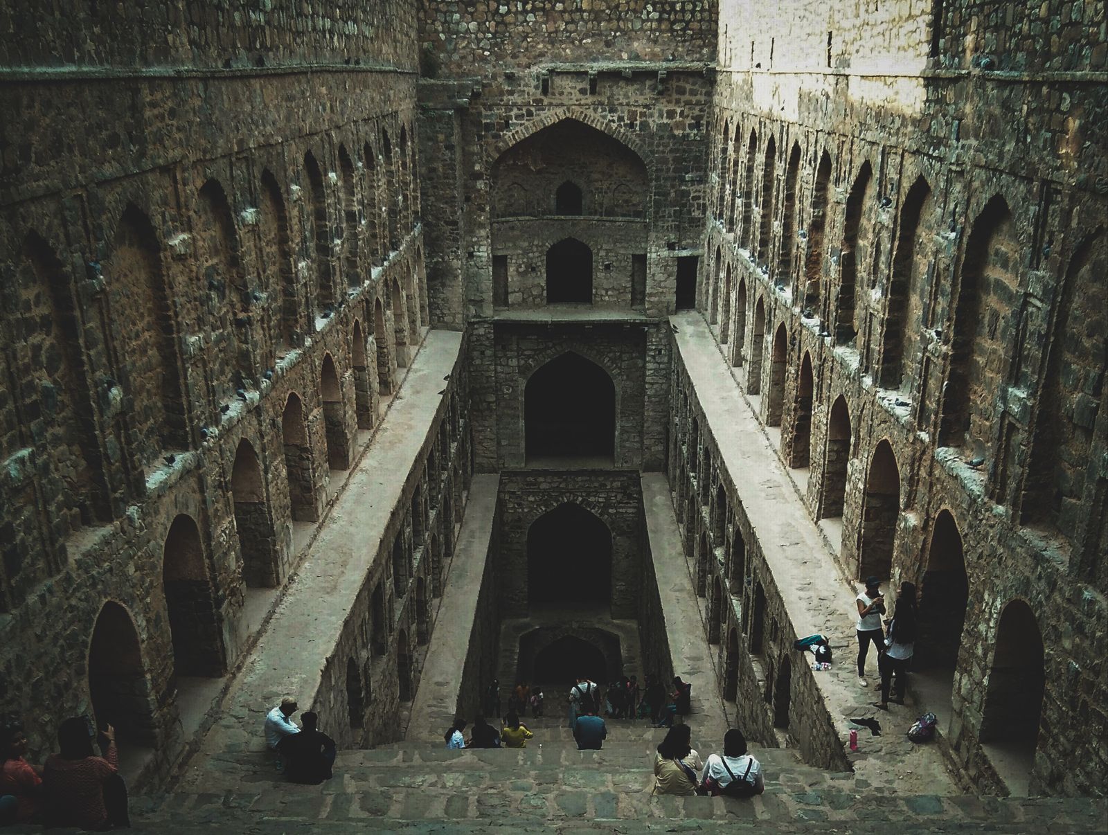 Arched stone levels of Agrasen ki Baoli stepwell, New Delhi