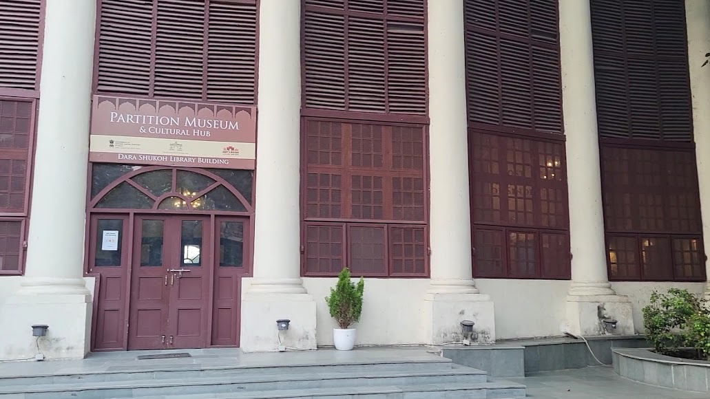 Columned entrance of the Partition Museum at the Dara Shukoh Library building in Delhi